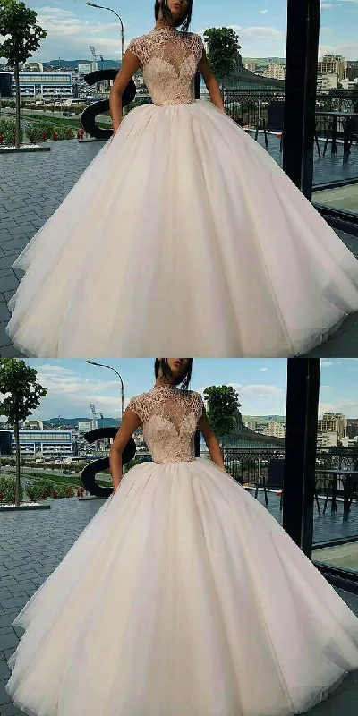 Women's Outfit For The Office Chic Styles Cap sleeve ball gown prom dresses beaded elegant prom gown   cg14923