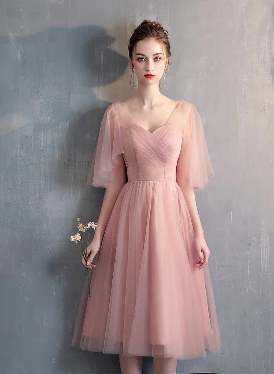 Women's Casual Wear Clothing Season Sale Lovely Tulle Pink A-Line Sweetheart Neckline Bridesmaid Dress, Pink Tulle Party Dress  gh51