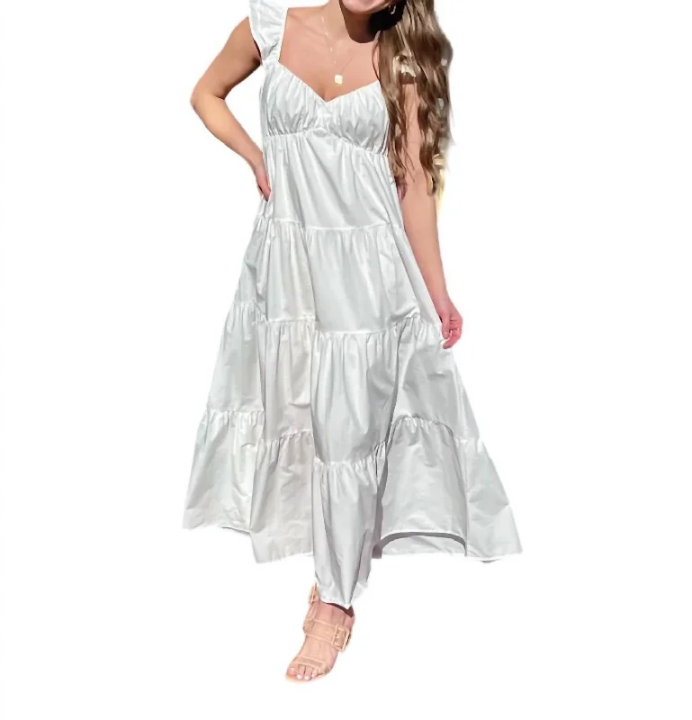 Women's Casual Garments Elegant Style Maxi Dress With Ruffle Sleeves In White