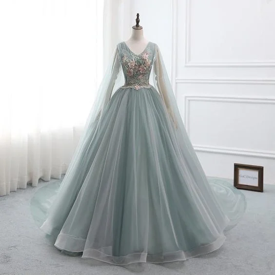 Women's Effortless Casual Outfit End - Of - Month Blowout Custom Prom Dress Ball Gown Long Quinceanera Dress v-neck Long Sleeve Party Dress   cg14667