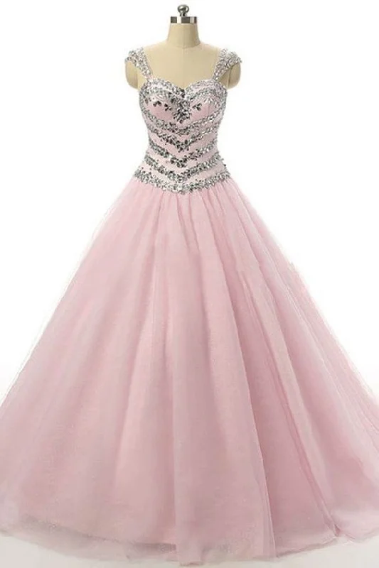 Women's Office Clothing Huge Savings On Parisian Styles Princess pink tulle sequins beading straps long prom dresses,ball gown dresses cg4652