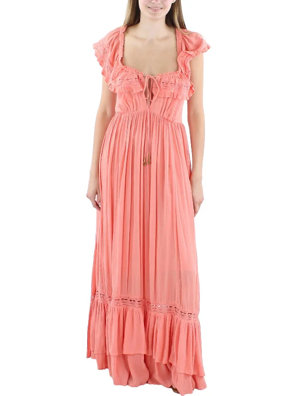 Women's Chic Outerwear Attire Limited-Time Offer Womens Ruffled Crepe Maxi Dress