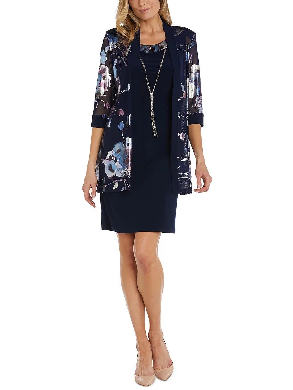 Women's Layered Outfit Limited-Time Offer Petites Womens Mesh Floral Two Piece Dress