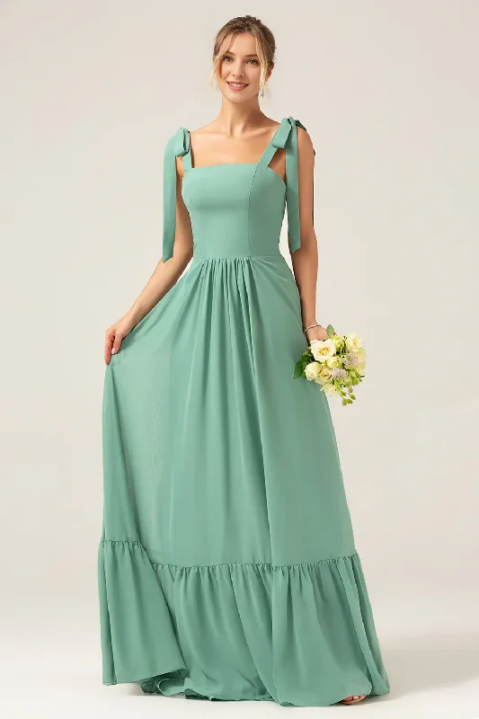 Women's Urban Clothing Limited - Time Bundle A-line slim shoulder strap pleated and ground length eucalyptus bridesmaid dress