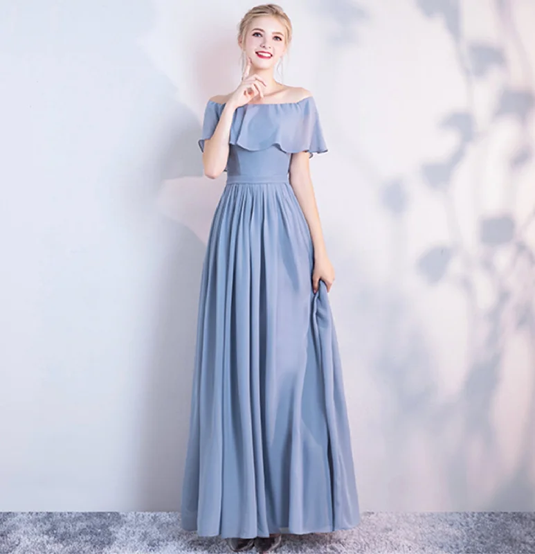 Women's Seasonal Clothing Summer Fashion Blue chiffon long A line prom dress bridesmaid dress  10043