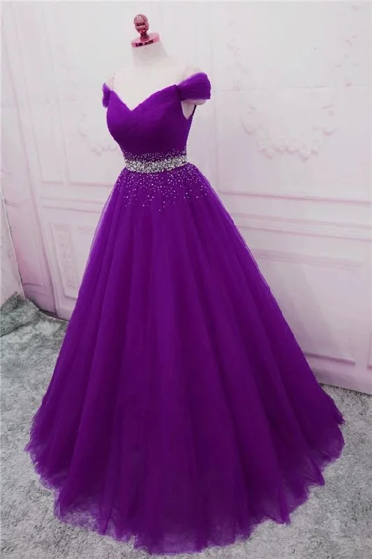 Women's Vacation Attire Celebrate With Big Savings Beautiful Sequins Sweetheart Long Party Dress, Purple Tulle Evening Gown   cg14541