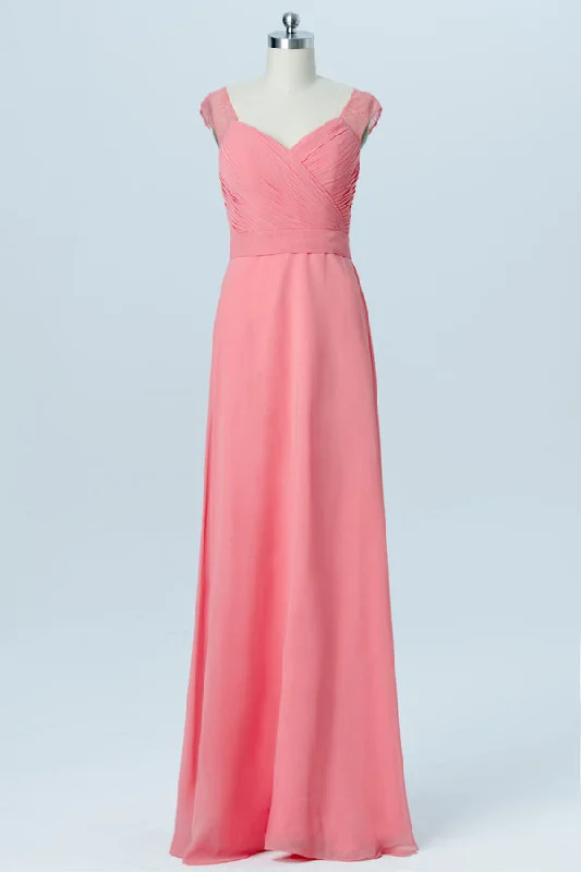 Women's Functional Outdoor Garments Elegant Style Coral Pink Lace Back Wrap Bridesmaid Dress