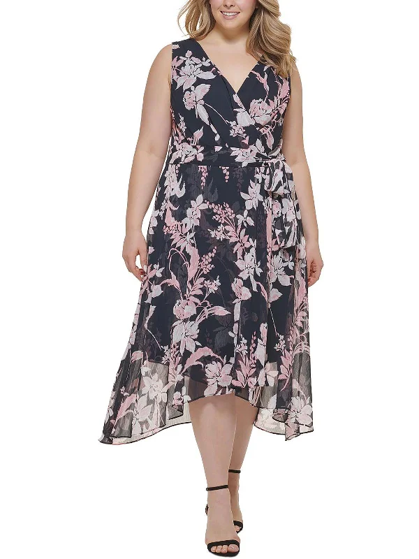 Stylish Women's Clothing Exclusive Discount Plus Womens Chiffon Floral Midi Dress