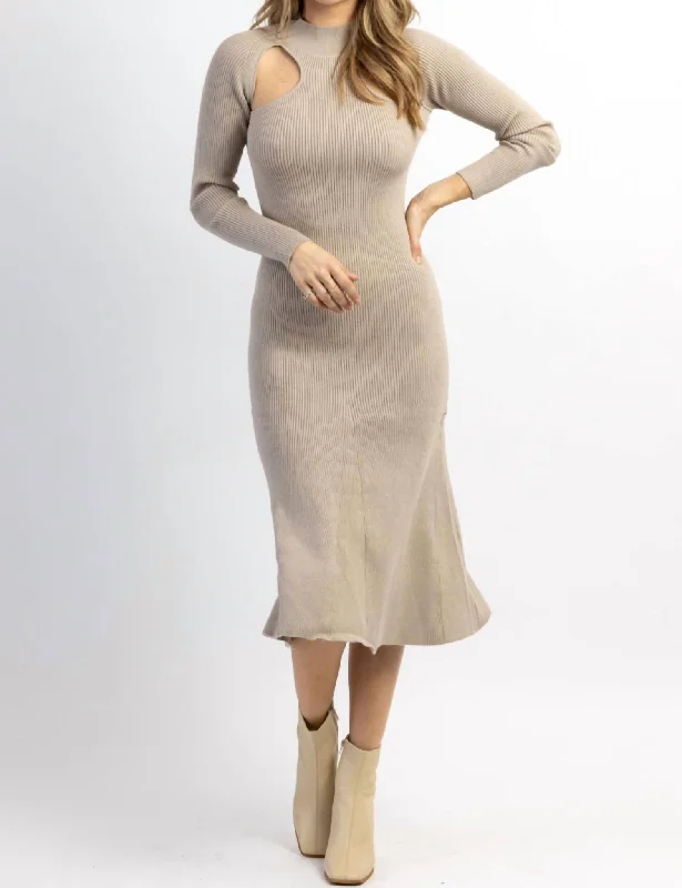 Women's Party Clothes Clearance Event Cutout Knit Midi Dress In Smokey Taupe