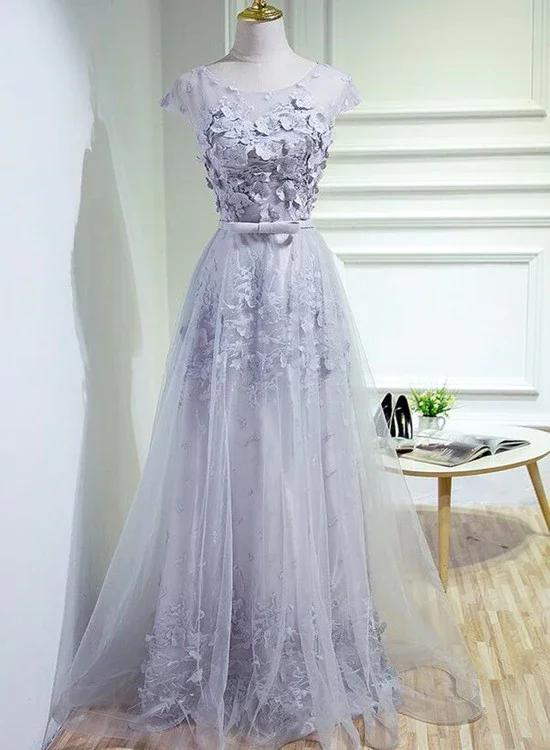 Women's Clothing For Work Fashionista Favorites Grey A-Line Tulle Long Prom Dress, Party Dress Grey Bridesmaid Dress gh427