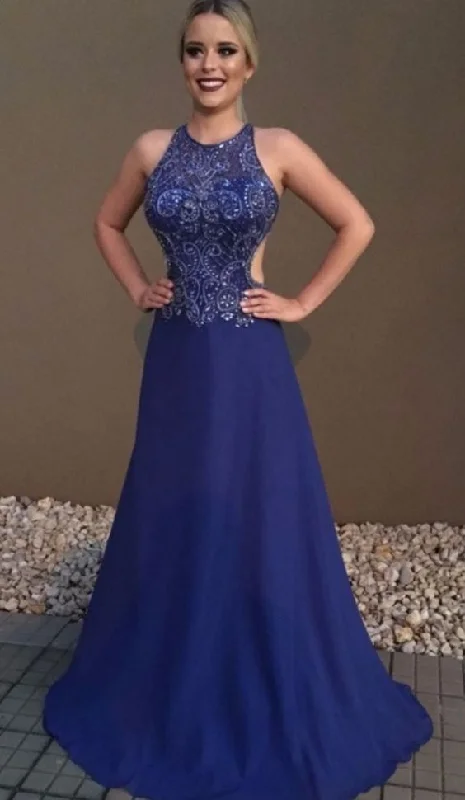 Women's Elegant Evening Attire Seasonal Sale Halter Neck Royal Blue Mermaid Evening Dress With Beading Formal Evening Gowns Party prom Dress   cg14412