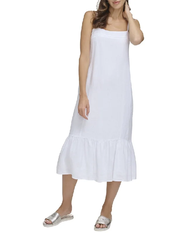 Women's Luxury Apparel Seasonal Fashion DKNY Linen Midi Dress