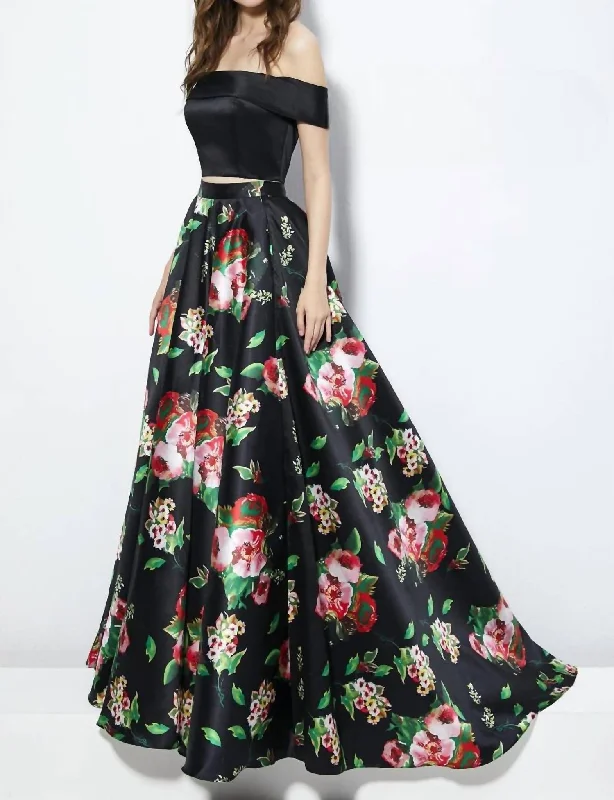 Fashion-Forward Women's Clothing Clearance Event 2Pc Floral Print Gown In Black/floral