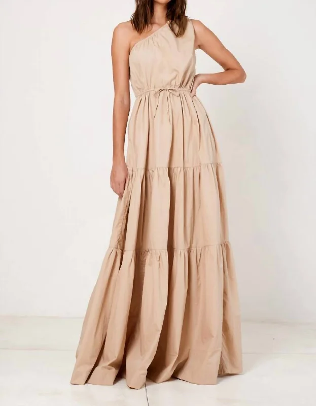 Timeless Women's Clothing End - Of - Month Blowout One Shoulder Tiered Maxi Dress In Mojave Desert