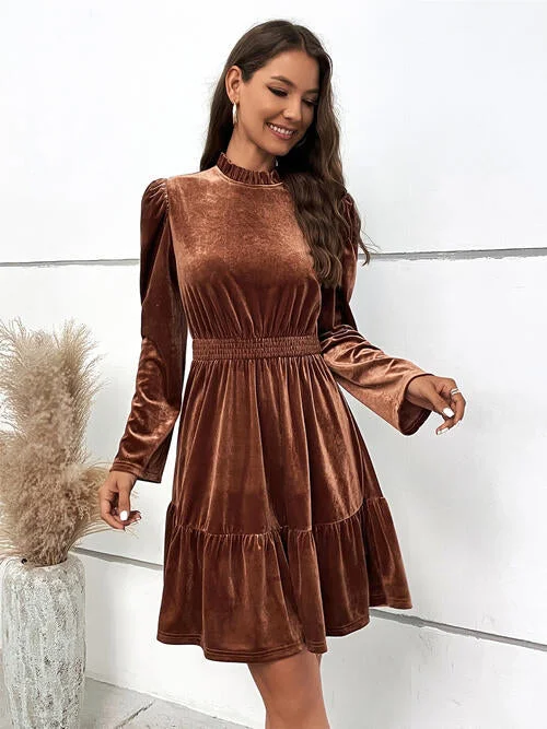 Women's Comfortable Lounge Attire Anniversary Sale Smocked Long Sleeve Ruffle Hem Dress