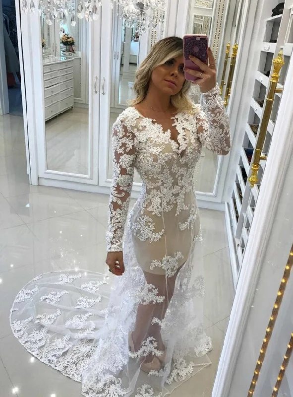 Modern Women's Clothes Hot Trends Lace Appliques Tulle Overlay Mermaid Long Sleeves Formal prom Gowns   cg12918