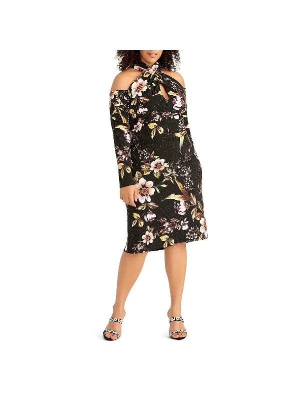 Women's Vacation Attire Best-Sellers Plus Womens Sparkle Floral Halter Dress