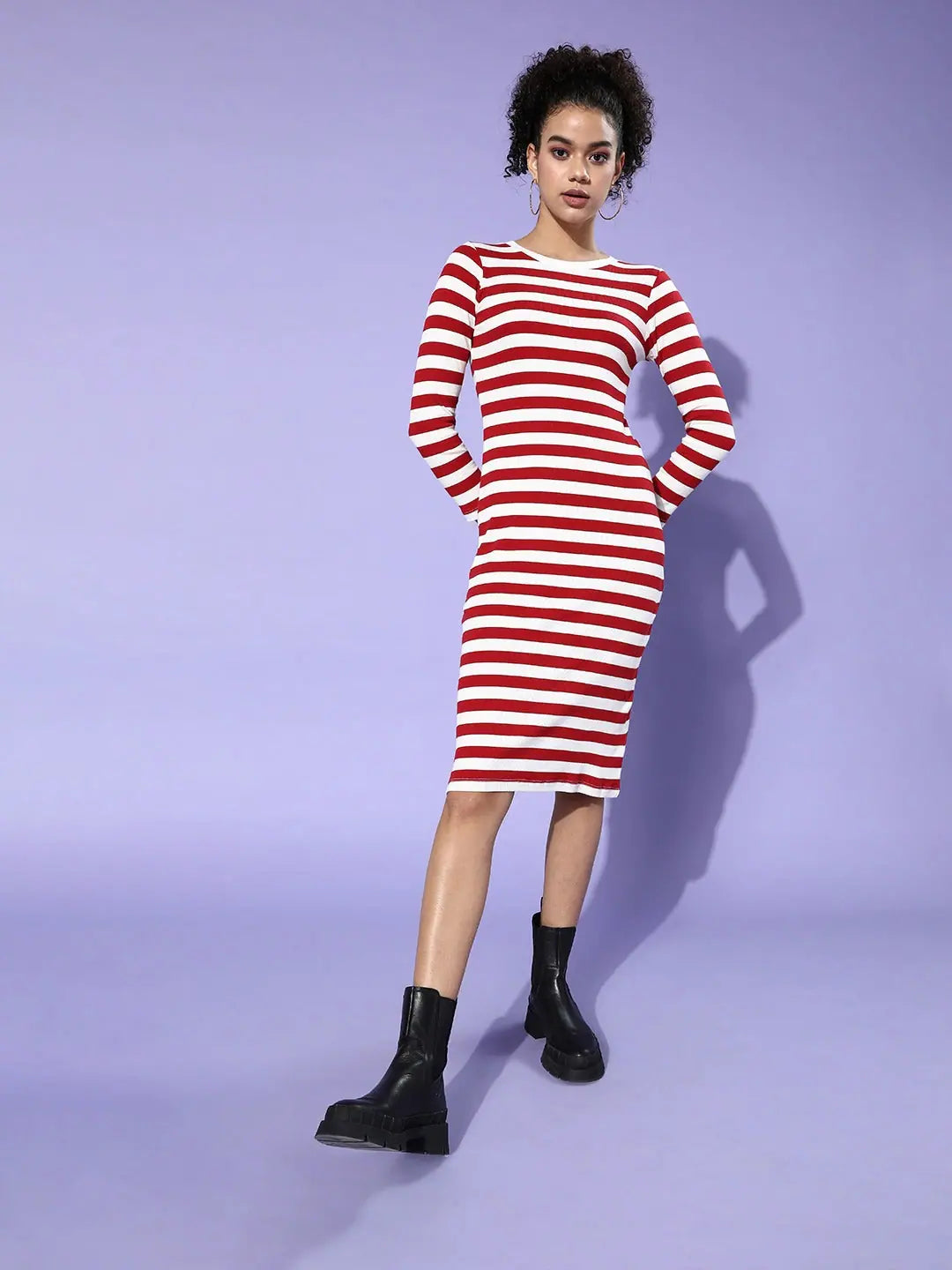 Women's Vintage-Inspired Outfit Last Chance Sale Red & White Stripe Rib Bodycon Dress