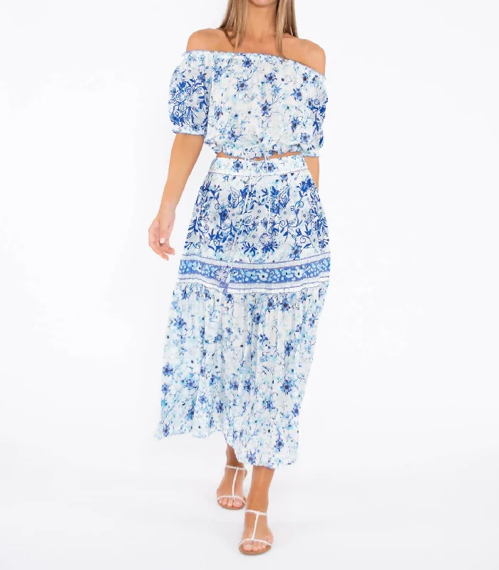 Stylish Women's Garments Fashion For Every Occasion Raisa Off The Shoulder Floral Maxi Dress In Blue Romantic Border