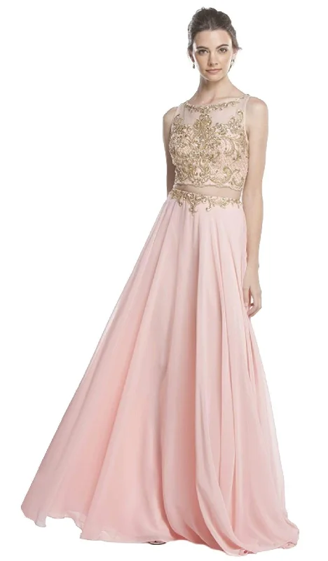 Women's Evening Attire Summer Fashion Aspeed Design - Sleeveless Sheer Bateau A-line Prom Dress