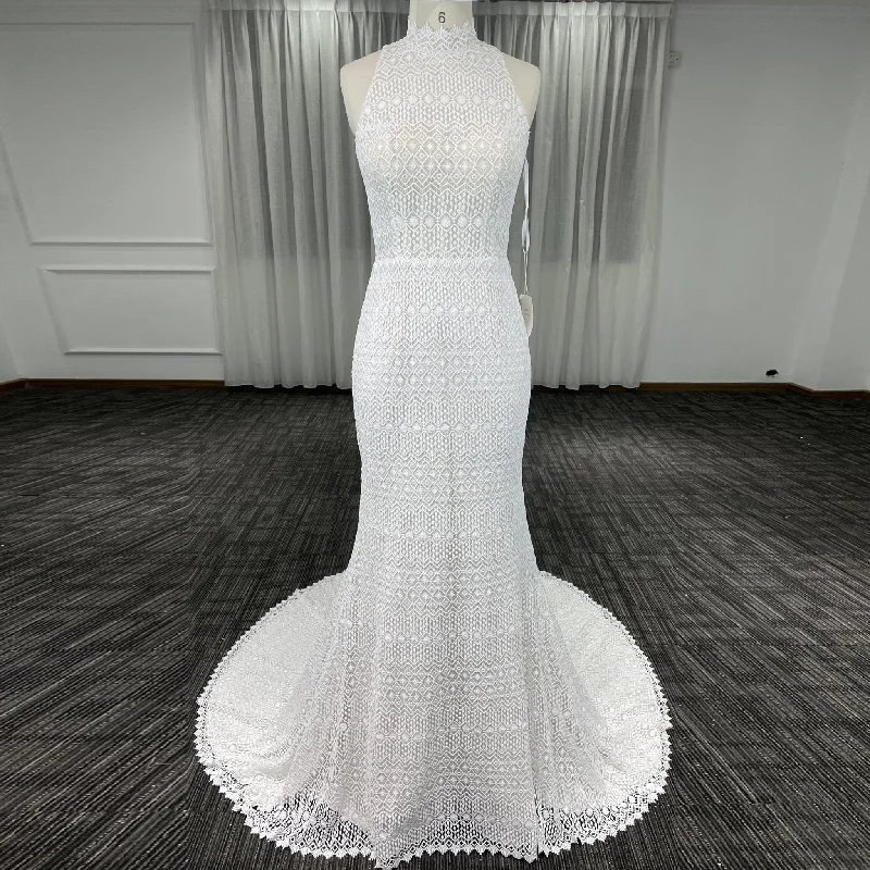 Casual Clothing For Women Seasonal Sale Lace Mermaid Wedding Dress with A High Neck and Keyhole Back