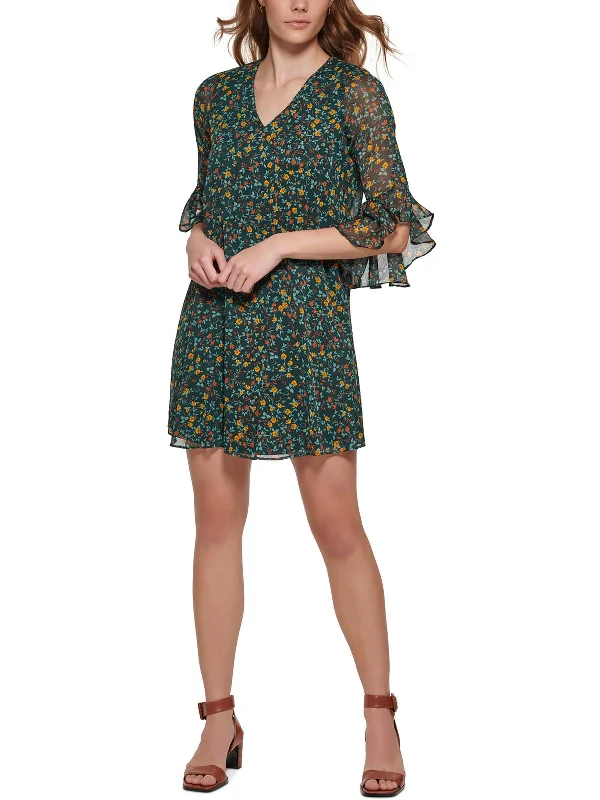 Women's Work Outfit Budget-Friendly Fashion Petites Womens Floral Mini Shift Dress