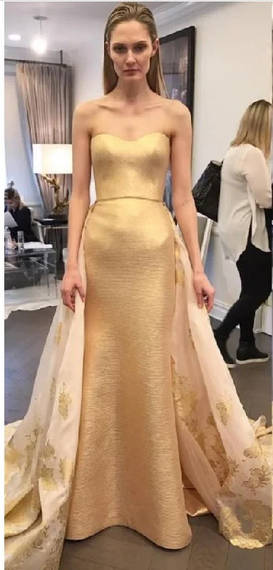 Women's Comfy Attire For Lounging End Of Season Sale Gold Dresses Evening Wear Strapless Backless Formal Gown With Detachable Skirt Sweep Train Sheath Red Carpet prom Dress   cg14444