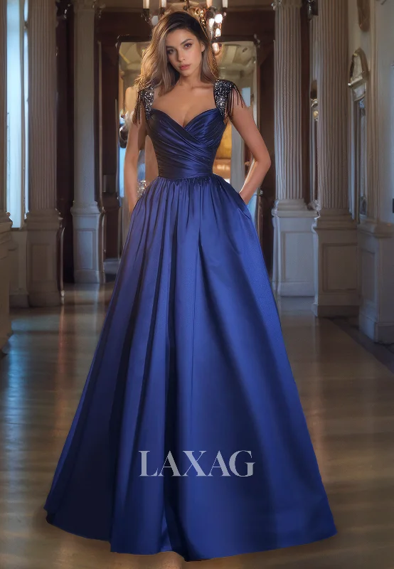 Comfortable Lounge Clothing Spring Wardrobe 22189 - A-line Queen Anna Beaded Draped Sleek Satin Party Prom Formal Evening Dress