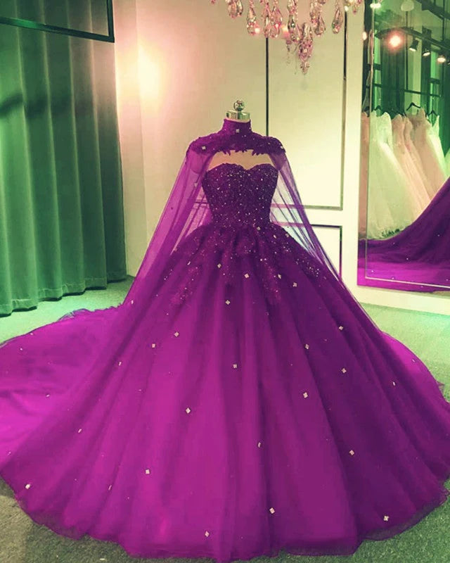 Formal Attire For Women Fashion Sale 2025 Crystals Purple Ball Gown Prom Dresses with Cape Sweet 16 Quinceanera Dress