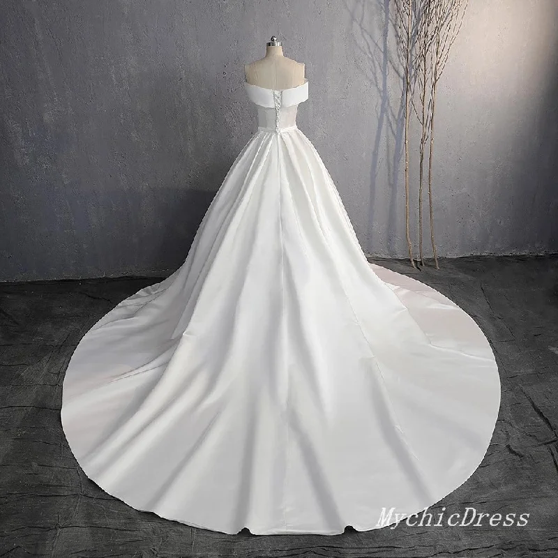 Women's Clothing Apparel Fashion Deal Simple Satin Wedding Dress  Off the Shoulder Bridal Gown