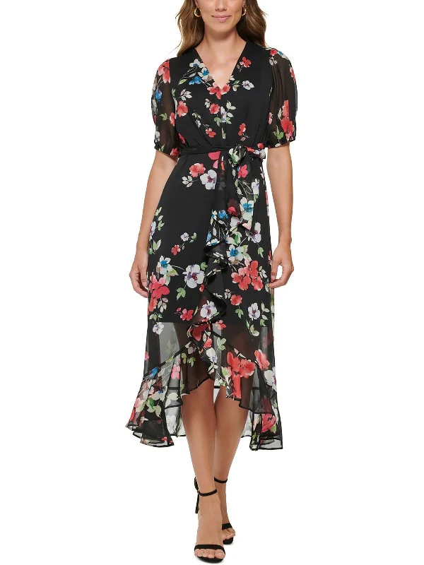 Women's Clothing Outfit Set Exclusive Sale Petites Womens Floral Hi-Low Midi Dress