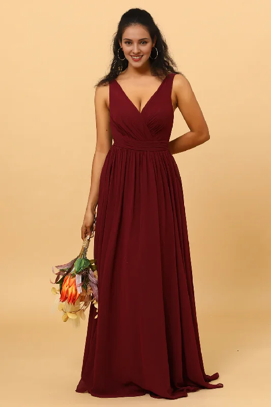 Women's Clothing Outfit Set End Of Season Sale Cabernet A Line V-neck pleated and floor length chiffon bridesmaid dress