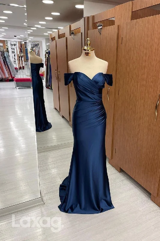 Women's Clothing For Special Occasions Cool Prices 22223 - Off Shoulder Draped Sleek Satin Mermaid Party Prom Formal Evening Dress