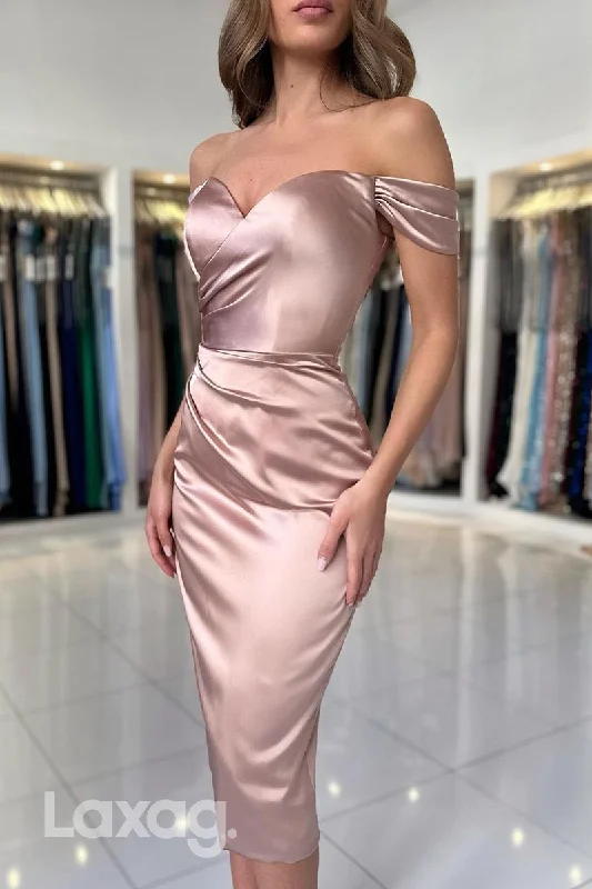 Classic Women's Apparel Clearance Event 22260 - Off shoulder Sweetheart Draped Sleek Satin Party Prom Formal Evening Dress