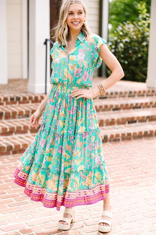 Women's Apparel Exclusive Sale Before You Go Jade Green Floral Maxi Dress