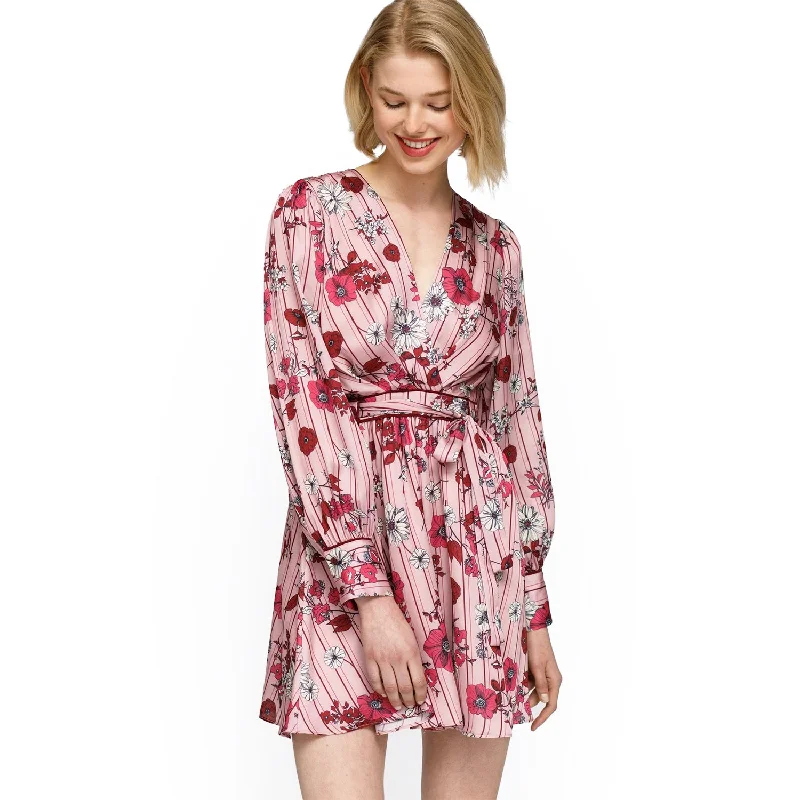 Affordable Luxury Women's Apparel Chic Style Women's Pajama floral Satin Wrap Front Flared Dress