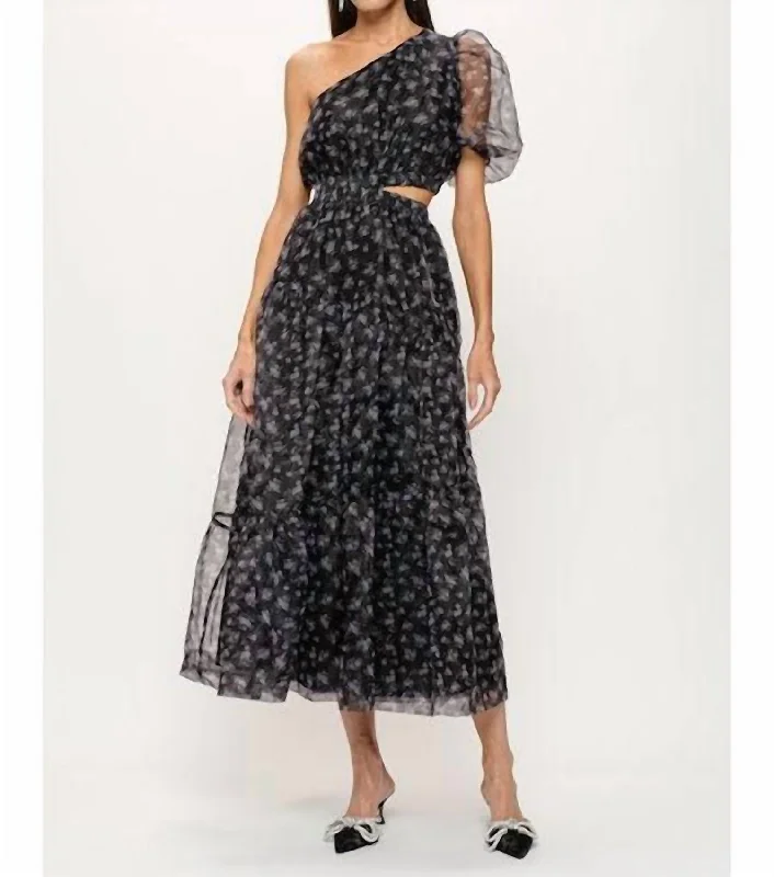 Women's Tops And Clothing Anniversary Sale Aya Cut Out Organza Floral Midi Dress In Black