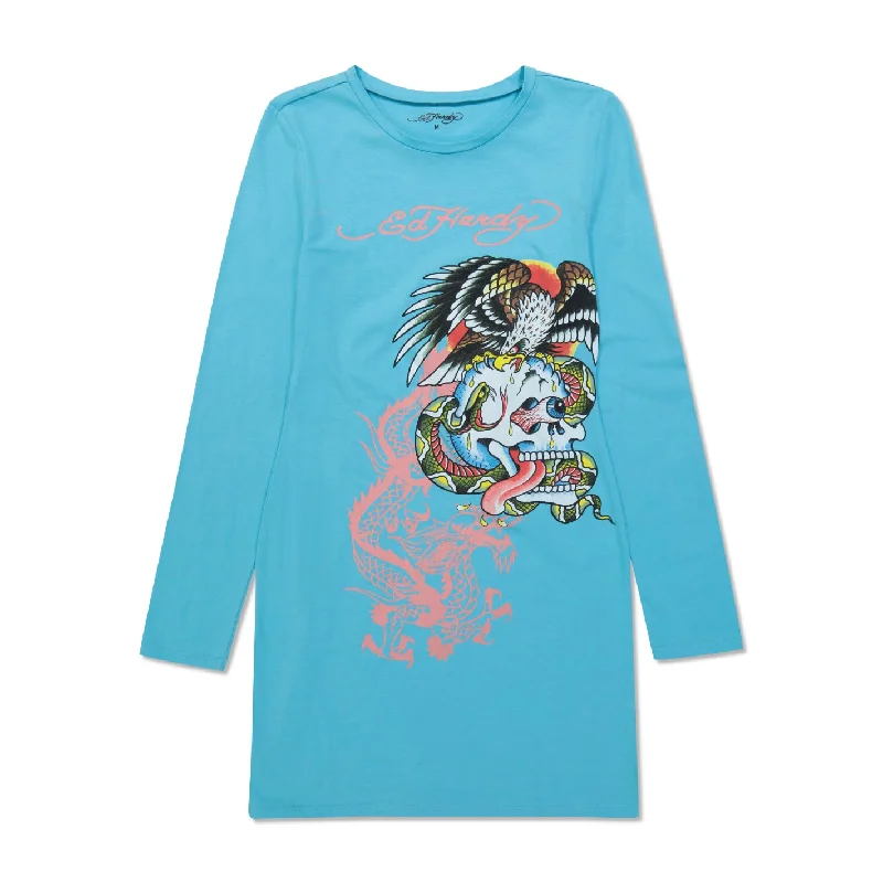 Women's Versatile Apparel Limited - Time Bundle Battle Skull Baby Tee Long Sleeve Dress