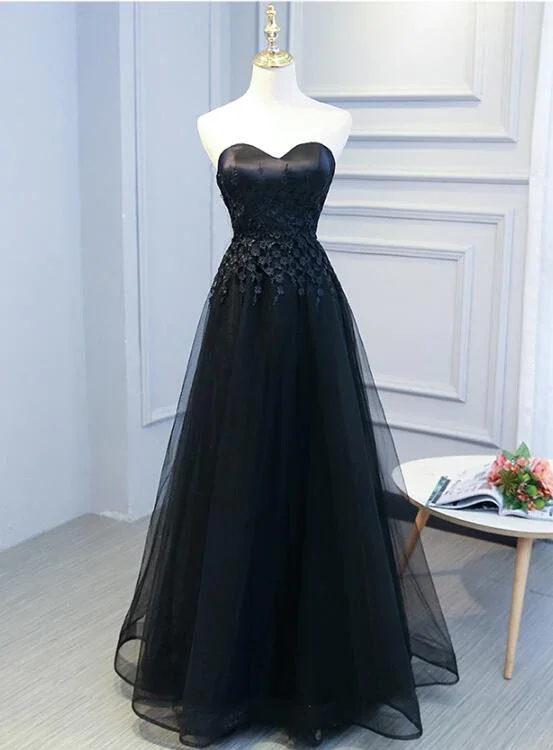 Formal Clothing For Women Exclusive Sale Black Sweetheart Lace And Tulle Long Party Dress, Elegant Bridesmaid Dress  gh465