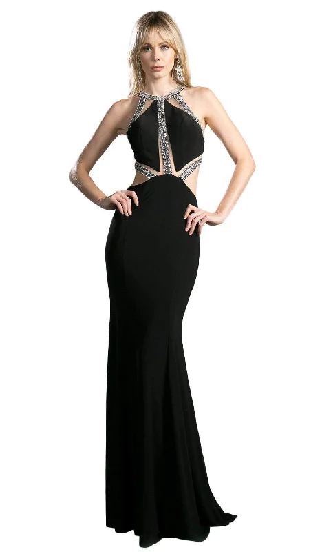 Affordable Luxury Women's Apparel Day-To-Night Styles Cinderella Divine - Sleeveless Bedazzled Halter Neck Sheath Dress