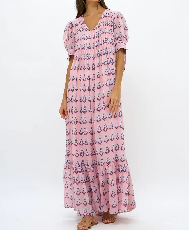 Women's Fashion Clothes Special Offer V-Neck Pintuck Maxi Dress In Bodrum Pink