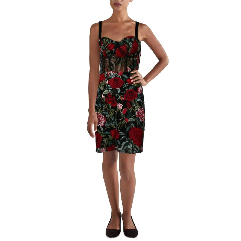 Casual Attire For Women Beat The Heat In Tropical Styles Marciano Womens Embroidered Above Knee Bodycon Dress