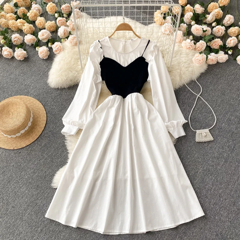 Women's Evening Clothes Chic Style Cute A line long sleeve dress A line fashion dress     S213