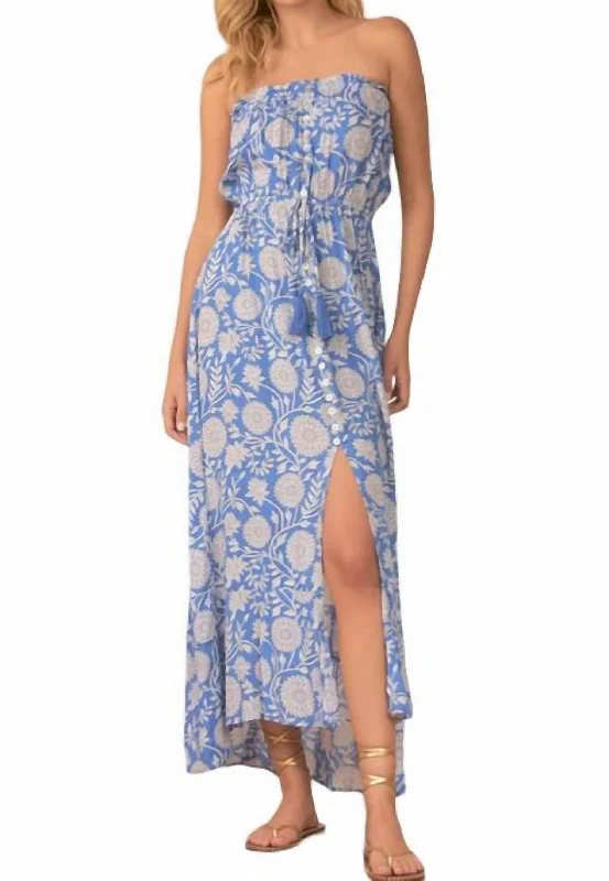 Women's Luxury Garments Fashion-Forward Strapless Maxi Dress In Caribbean Print