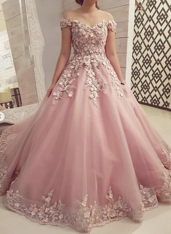 Women's Trendy Outfit Summer Essentials Pink tulle lace long prom gown formal dress   cg12586