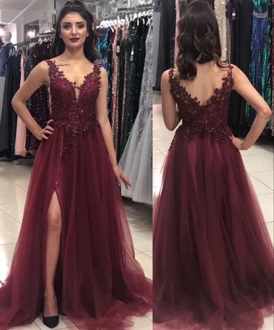 Women's Plus-Size Attire Elegant Style Elegant Tulle Prom Dresses leg split evening gown lace embroidery    cg14459