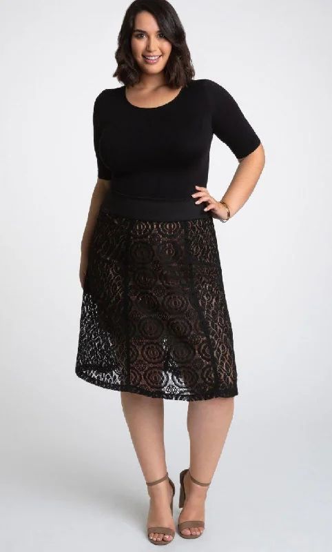 Women's Chic Outerwear Attire Chic Styles Kiyonna Muse Lace Midi Skirt Short Dress