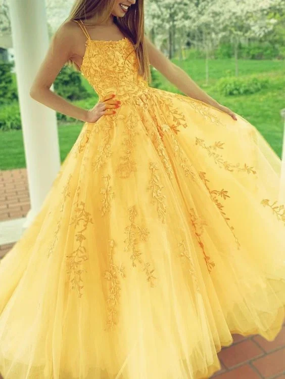 Women's Formal Event Outfit Fashion For Every Occasion yellow prom dresses lace embroidery ball gown with multi straps   cg14928