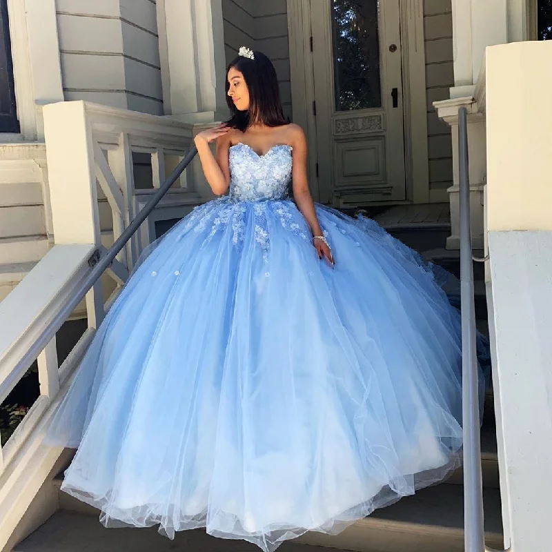 Women's Casual Outfit Chic Style Princess Ball Gown Sweetheart Blue Prom/Evening Dresses with Appliques   cg14981