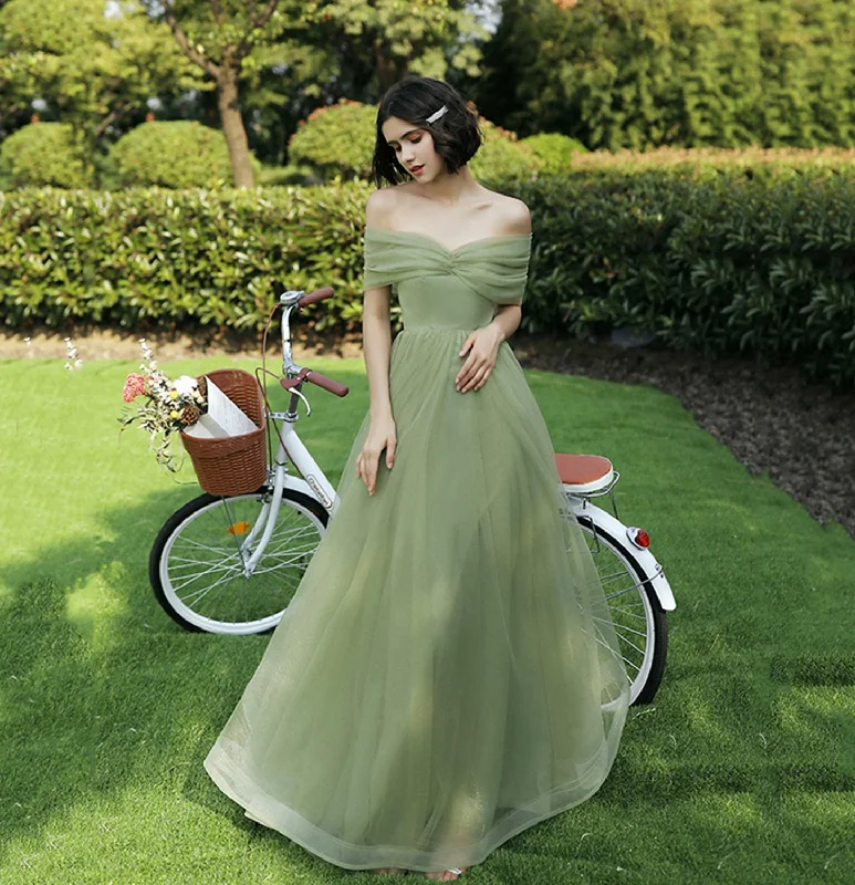 Women's Workout Clothing Trend Alert Green tulle long A line prom dress bridesmaid dress  10048